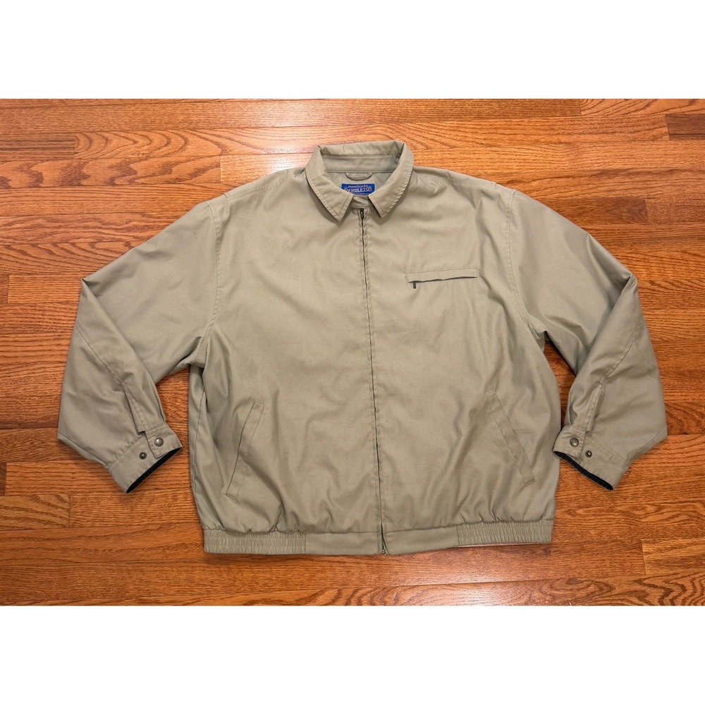 Pendleton Bomber Jacket Mens 2XL Tan Full Zip Plaid Lined Casual Classic